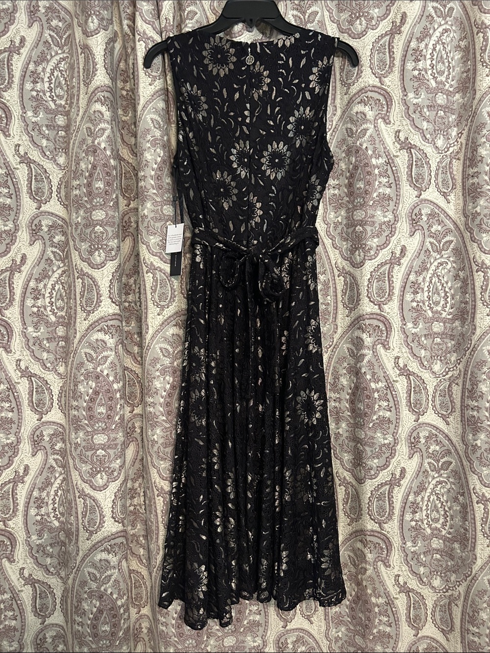 Tommy Hilfiger Black Lace Midi Dress with Gold Floral Accents - Picture 5 of 5